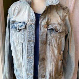 Aeropostale Denim Distressed Light Wash Jacket